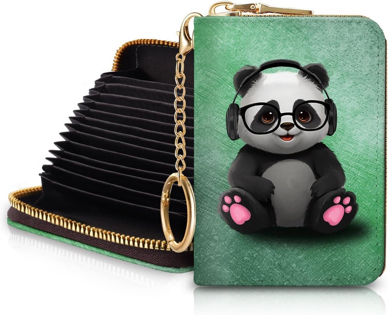 Blusabaca Panda RFID Wallet, Credit Card Holder for Women, Small Cute Wallet with Card Slots Zipper, Leather RFID Card Holder, Card Keychain Wallet, Card Case RFID Blocking Accordion Gift - Image 1